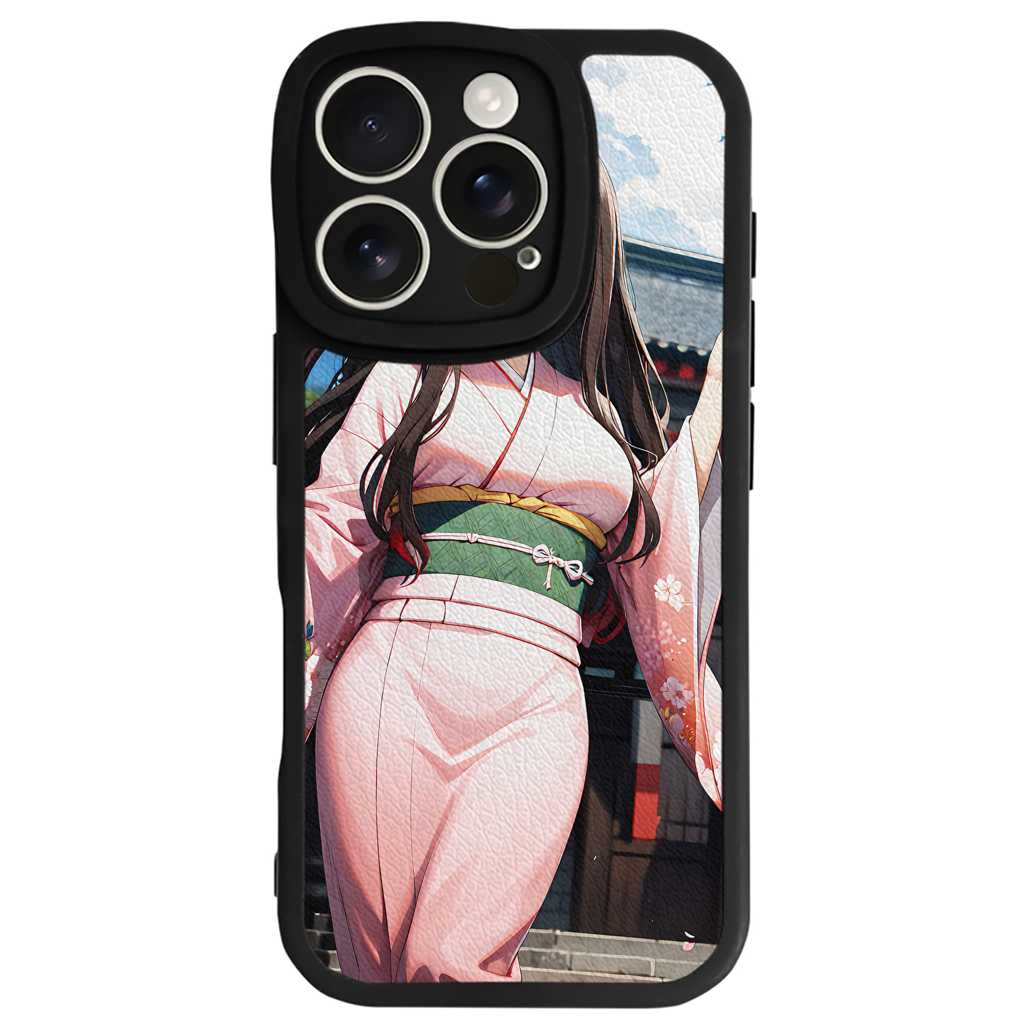 （画像用） 鬼滅の刃（きめつのやいば）竈門 禰󠄀豆子／かまど ねずこ Kamado Nezuko 【iPhone 16シリーズ対応】シリコンスマホケース（レザー調） 材質：シリコン